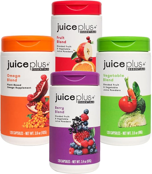 Juice Plus+ Fruit, Vegetable, Berry & Omega Blend Capsules - Nutrition from 30 Fruits, Vegetables & Berries + Plant-Based Omega Fatty Acids - 4 Bottles (60 Servings Each)