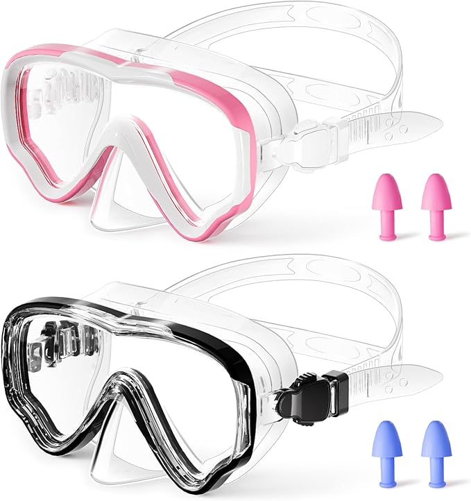 Kids Swim Goggles with Nose Cover, Snorkel Diving Mask Anti-Fog Anti-UV, Snorkeling Gear Swimming Goggles for Kids 3-14 2PCS