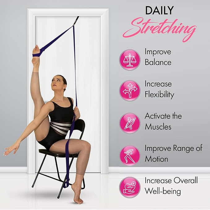 Stretching Strap With Door Anchor - Stretching Equipment to Improve Legs Flexibility - Splits Trainer For Home Ideal In Ballet, Dance, Cheerleading, Taekwondo, Yoga, Pole Dancing & Gymnastics