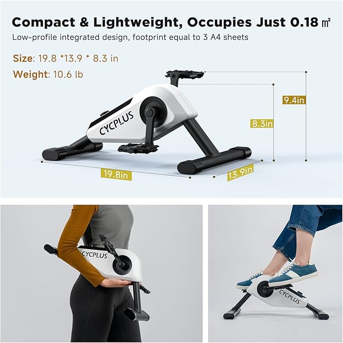 CYCPLUS DC1 Mini Pedal Exerciser, Self-Powered 160W Brushless Motor, ERG Mode & App Sync, Ultra-Quiet Magnetic Resistance, Compact for Office/Home (10.6lb, 0.18㎡ Space-Saving)