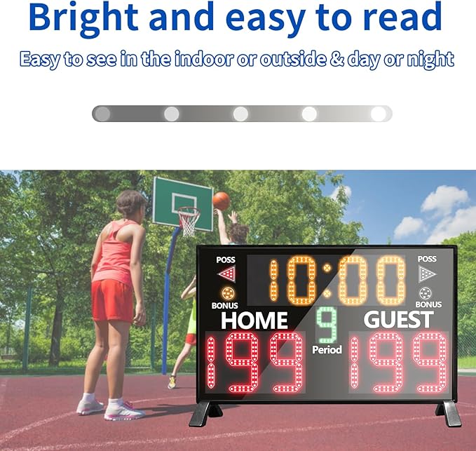 YZ 2025 Bigger LED Digital Scoreboard, Portable Basketball Scoreboard with Timer Clock, Electronic Scoreboard with Remote, Tabletop Scoreboard Clock, Score Keeper for Outdoor Game