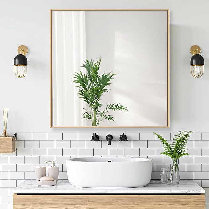 30x30 Inch Orange Gold Bathroom Mirror for Wall, Aluminum Frame Rectangle Rectangular Vanity Mirror, Modern Large for Bedroom, Living Room, Horizontal or Vertical