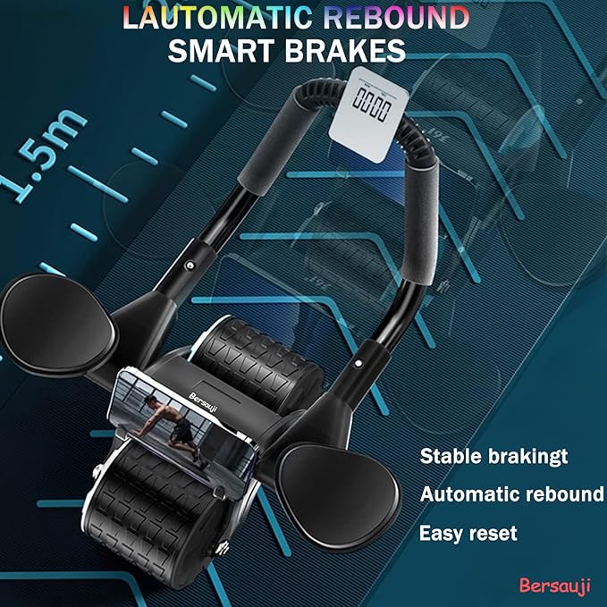 Bersauji 2025 New Ab Roller Wheel with Knee Mat &Timer, Automatic Rebound Abdominal Wheel, Ab Abdominal Exercise Roller with Elbow Support, Abs Workout Equipment Ab Exercise Roller for Women Men