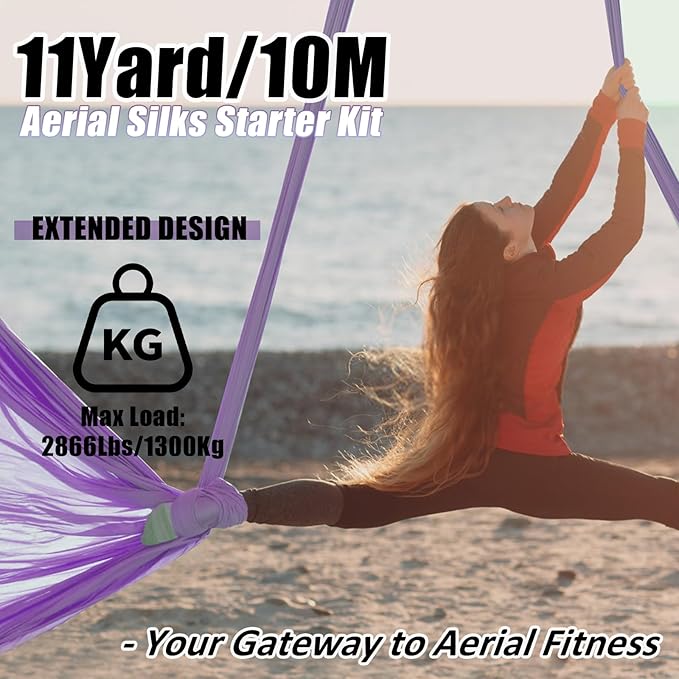 Aerial Silks Kit & Aerial Yoga Hammock - 11Yd Premium Fabric Hardware - Easy Setup for Flying Yoga, Aerial Swing & Fitness - Supports Up to 14ft Rigging