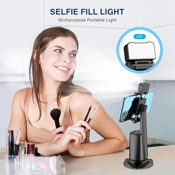 Auto Face Tracking Tripod 360° Rotating Cell Phone Photo and Video Kits Stand, No App, Camera Stand with Remote and Gesture Control, Rechargeable Smart Shooting Stand for Live Recording Tiktok（Black）