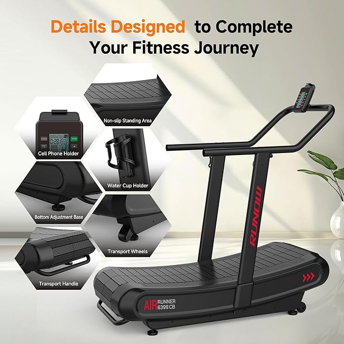 RUNOW Curved Treadmill with 4 Resistance Levels Non Motorized Manual Treadmill with LCD Display,Self Generated Air Runner for Home & Commercial Use 450LBS Capacity