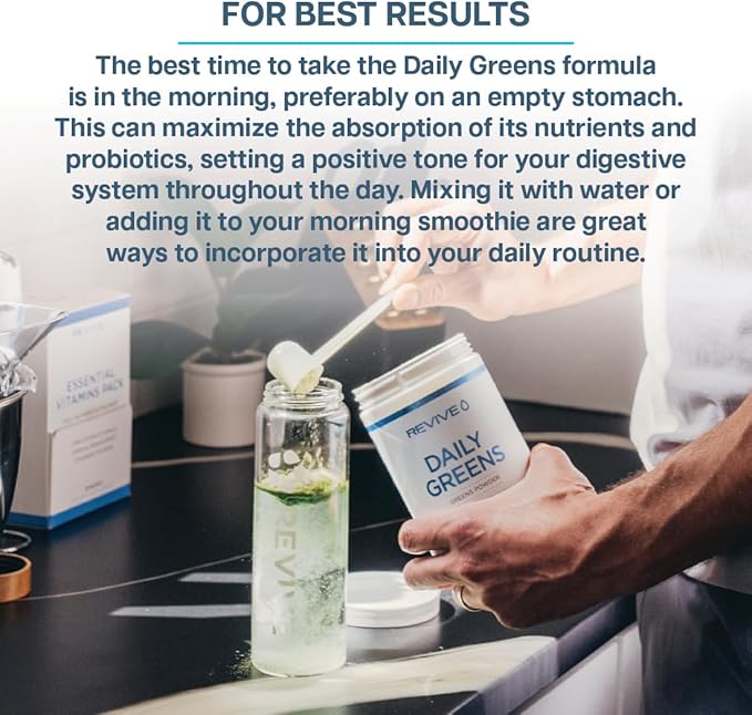 Revive MD Daily Green Powder Superfood (Fresh Berry) - Supergreens Powder to Support Energy Levels - Green Juice That Improves Fiber Intake - Vegetable Supports Digestion and Gut Health