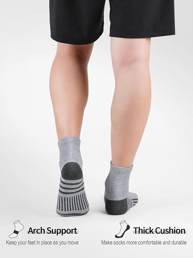 Airacker Athletic Quarter Socks with Cushion Running Ankle Socks for Men Women 6 Pairs