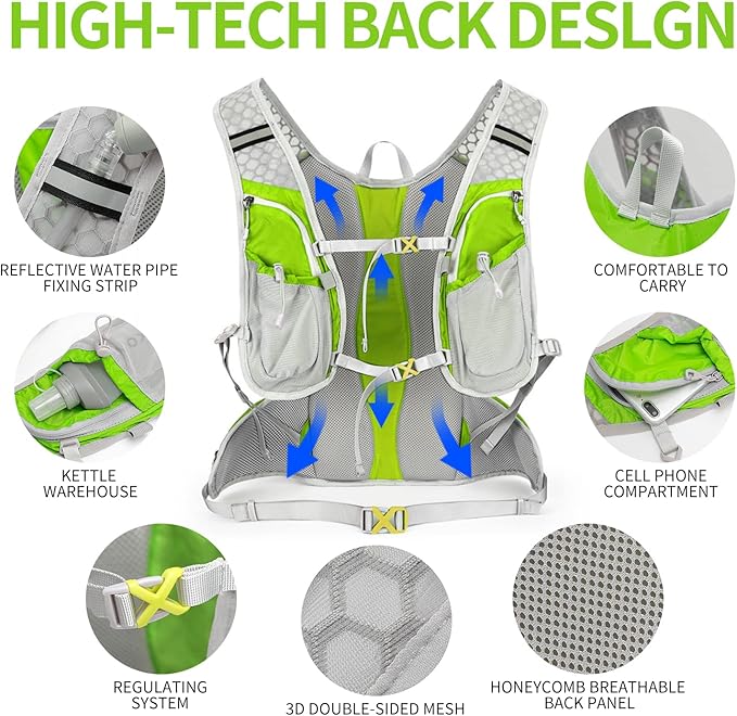 Hydration Pack Backpack, Lightweight Water Backpack with 2L Leakproof Hydration Bladder Daypack for Men Women,Running Hydration Vest for Outdoor Trail