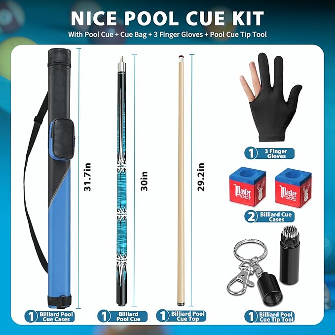 Pool Cue Stick with Hard Case, Maple Billiard Pool Cue Kit, 13mm Multilayer Leather Tip, 58" Professional Pool Cue Set with Gloves, Aerator, Chalk, 19 Oz