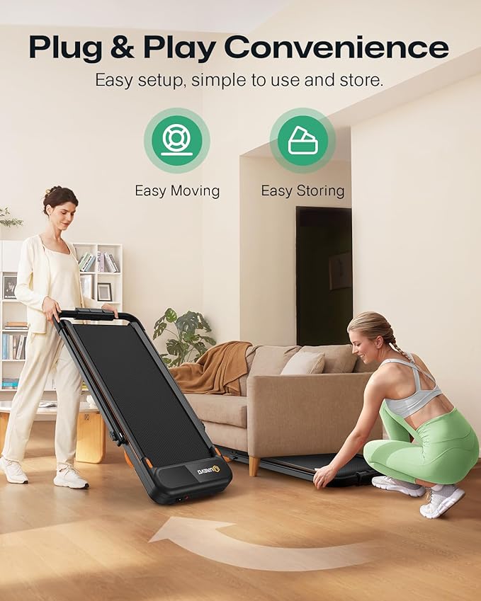 UREVO Strol 2E Smart 2-in-1 Folding Treadmill, Compact Walking Pad with Safety Handle, Plug and Play, Dual LED Display, Workout APP, Walking or Running for Home Office, Remote Included