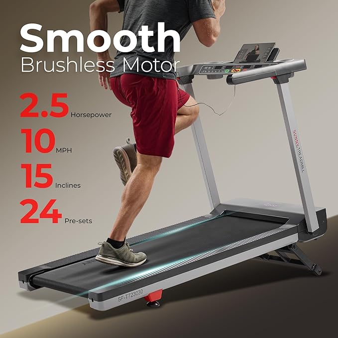 Sunny Health & Fitness Fully Assembled OneClick-Fold 20" Smart Treadmill with Auto Incline & SunnyFit App