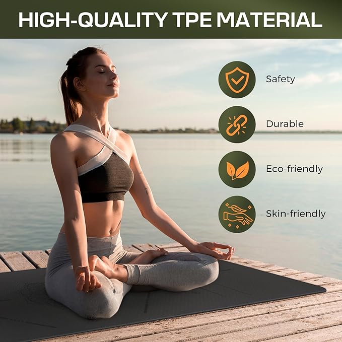 Yoga Mat Non Slip, Anti-Tear 3/16 Thick TPE Yoga Mats for Women and Men, 72"x24" Exercise & Fitness Mat with Carrying Strap, Workout Mats for Yoga, Pilates and Floor Exercise