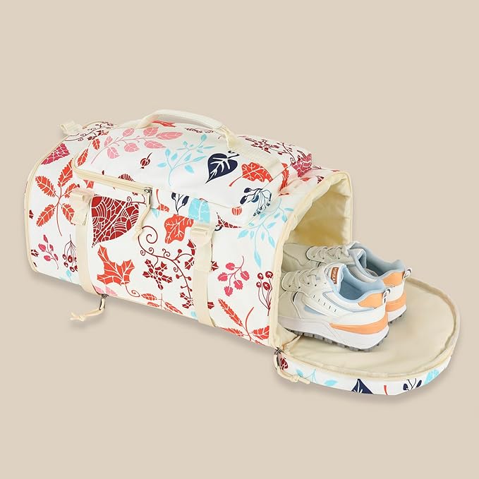 Kalesi Floral Gym Duffle Bag Backpack 4 ways for Women Waterproof with Shoes Compartment for travel Sport Hiking laptop Lightweight, XL