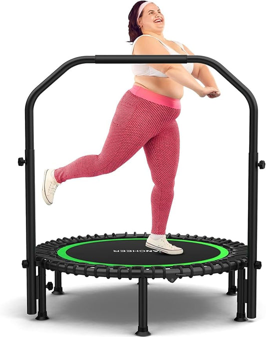 ANCHEER 40/48" Mini Trampoline with Upgraded Bungee Cords, 550LBS Capacity, Adjustable Foam Bar & Resistance Ropes, Indoor/Outdoor Rebounder for Adults