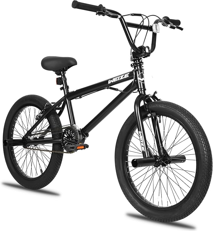 WEIZE Freestyle BMX Bike, 20 inch Trick Bicycle for Kids and Adults Men Women, Hi-Ten Steel Frame, 360 Degree Rotor Freestyle, 4 Pegs Single Speed Teen Bike, Beginner-Level to Advanced Riders