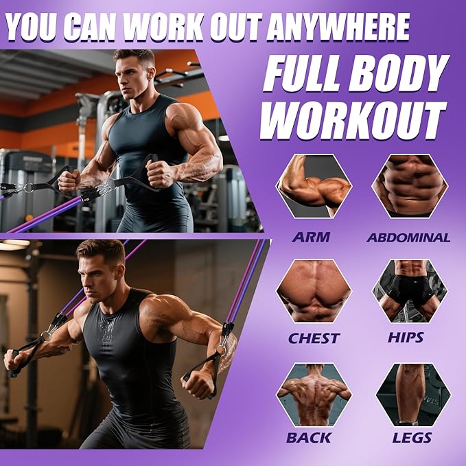 WHATAFIT Resistance Bands, Exercise Bands，Resistance Bands for Working Out, Work Out Bands with Handles for Men and Women Fitness, Strength Training Home Gym Equipment