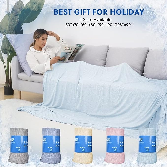 HOMFINE Cooling Blankets for Hot Sleepers - Summer Blanket Thin Lightweight Breathable Soft Double Side Enhanced Cooling for Bed Couch Sofa, Keep Cool for Night Sweats (Light Blue, 108 x 90 inches)