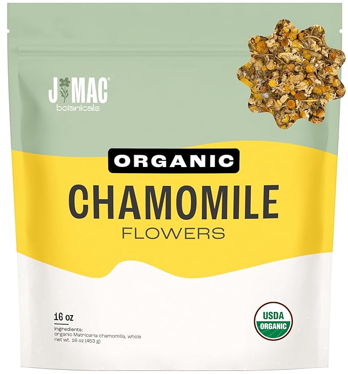 J Mac Botanicals, Organic Chamomile Flowers (1 pound), Certified USDA Organic. Whole Dried Chamomile Flower, Loose Leaf Tea