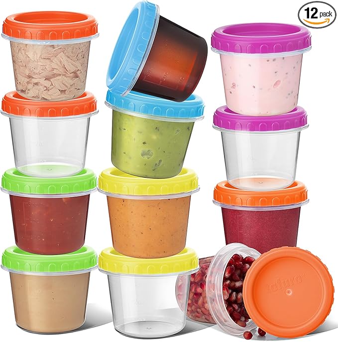 Tafura 4 Oz. Small Containers with Lids [12 Pack] | Condiment Containers for Puree, Snacks, and More | Reusable Small Plastic Food Storage Containers, BPA Free