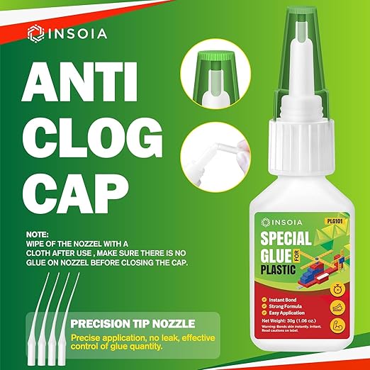 Plastic Glue, 30g Clear Super Glue for Plastic Repair Quick Fix Plastic Adhesive Heavy Duty Strong Crazy Instant Glue for Bonding Plastic, Legos, Model, Toys, PLA, 3D Printing, DIY Crafts