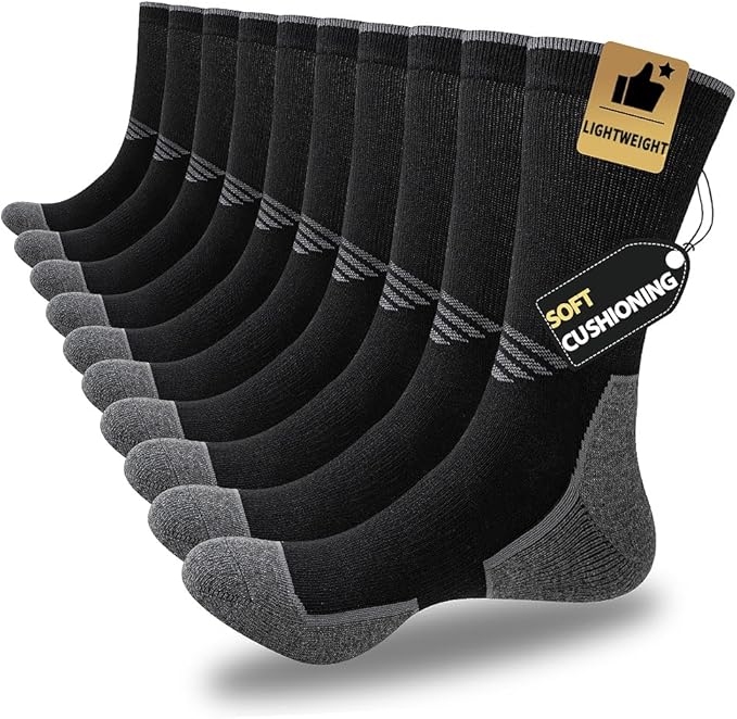 JOYNÉE 5/10 Pairs Mens Lightweight Athletic Crew Socks Cushioned Breathable Long Socks for Sports Running