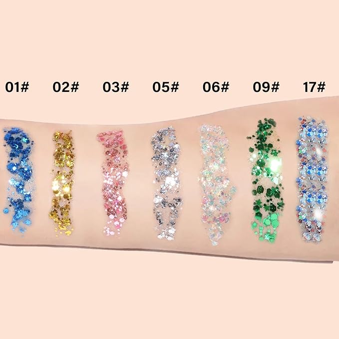 Body Glitter Gel - 4th of July Accessories, Sparkly Chunky Glitter Hair for Kids Women, Iridescent Glitter Freckles, Singer Concert Festival Rave Accessories (Green Body Glitter)