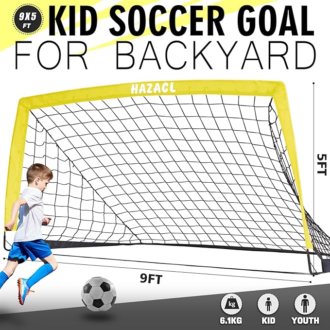 Kids Soccer Goal for Backyard, 6x4 9x5 FT Portable Soccer Nets Pop Up with Ball, Agility Ladder, Cones, Target & Carry Bag for Toddler Youth Outdoor Indoor Training Practice Sports Games Play
