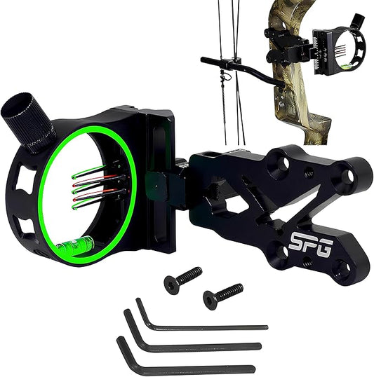 Archery 5 Pin Bow Sight .029 Fiber Optics Sight with Rheostat Light & Reversible Mount Design for Compound Bow (Right Hand)