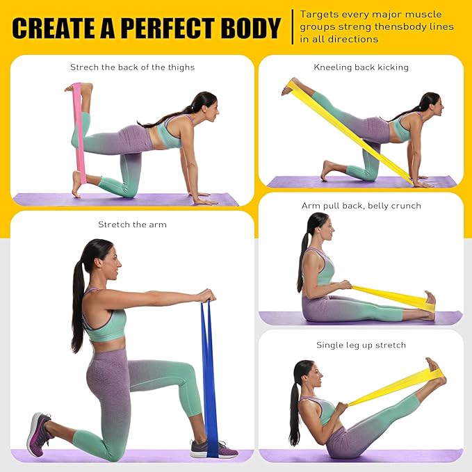 Resistance Bands, Exercise Bands, Physical Therapy Bands for Strength Training, Yoga, Pilates, Stretch Elastic Band with Different Strengths, Workout Bands for Home Gym