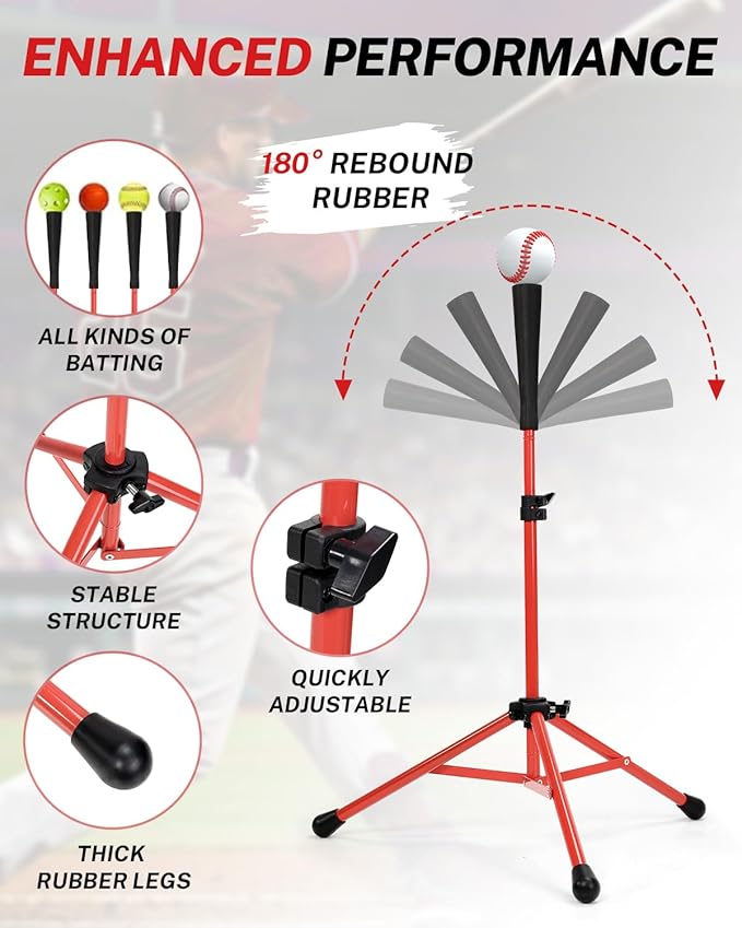 Gonex Baseball Softball Practice Hitting Batting Tripod Stand Rubber Tee Collapsible Portable with Carrying Bag