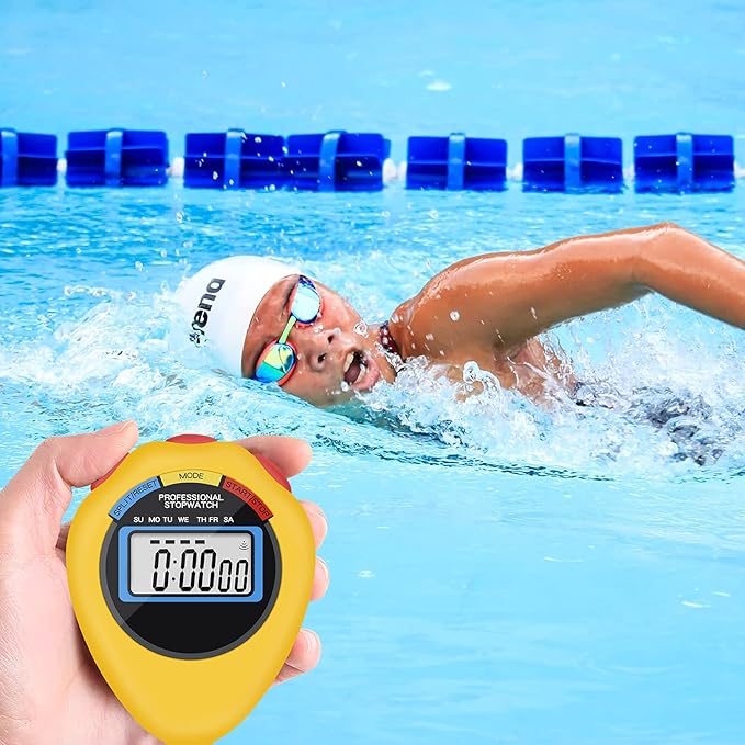 6 Pack Multi-Function Electronic Digital Sport Stopwatch Timer, Large Display with Date Time and Alarm Function,Suitable for Sports Coaches Fitness Coaches and Referees (Yellow)