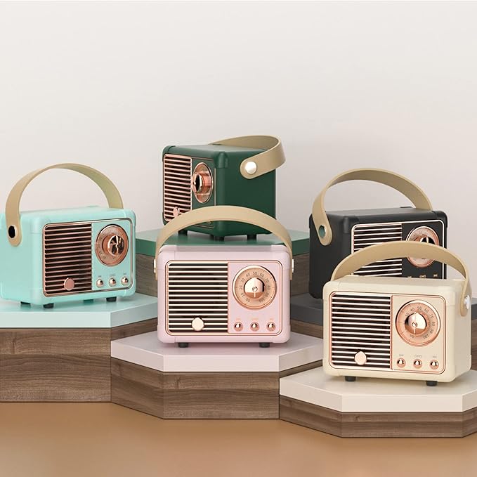 Retro Bluetooth Speaker, Vintage Decor, Small Portable Wireless Speaker,Hands-Free Call,400mA Battery,TF Card,Aux Line, for iOS Android Smartphone Home Office Gift Ideas Black