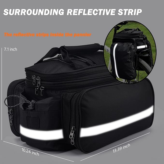 27L Adjustable Bike Pannier Bag with Hidden Rain Cover, 360° Reflective Strips, Multi-Functional Bicycle Saddle Bag for Grocery Shopping, Commuting, Cycling & Travel, Handheld & Crossbody Design