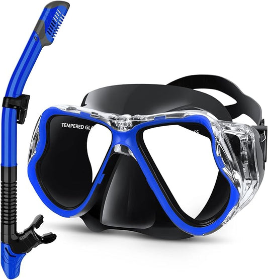 Greatever Dry Snorkel Set,Panoramic Wide View,Anti-Fog Scuba Diving Mask,Professional Snorkeling Gear