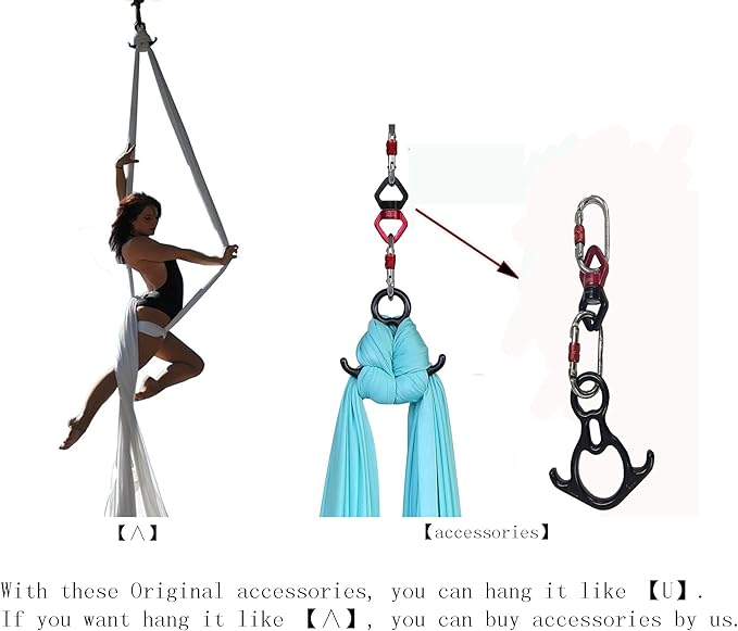 DASKING Aerial Silks Starter Kit - Durable 11Yards of Aerial Yoga Hammock with Hardware, Aerial Swing for Acrobatic Flying Yoga & All Levels (Aerial Rigging Point Up to 14ft)