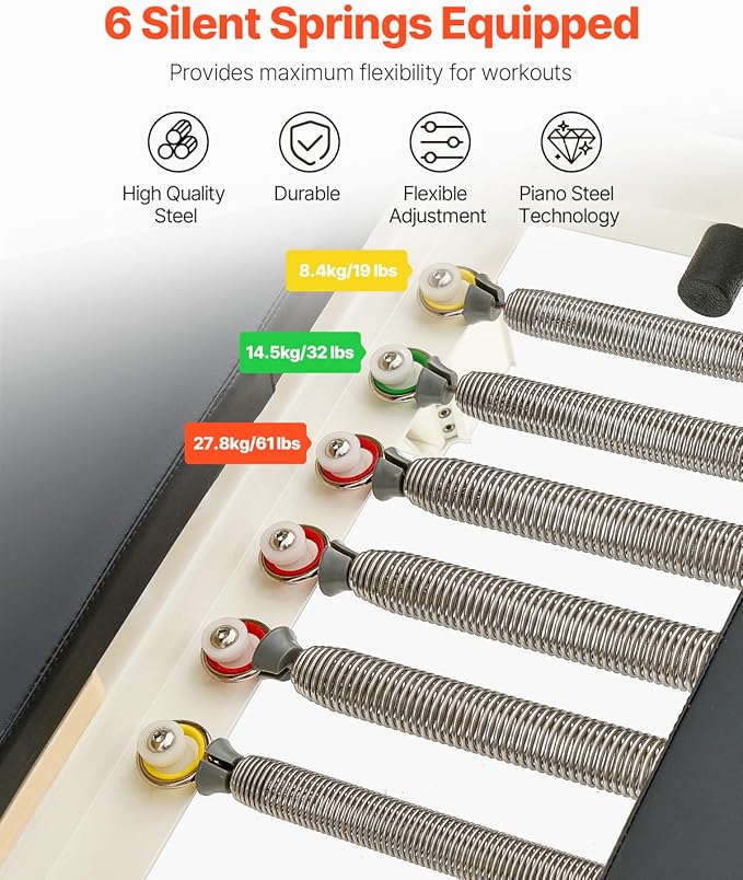 VEVOR Pilates Reformer Machine, Pilates Workout Equipment for Home Gym Studio Use, Pilates Bed with Dual Resistance- Spring & Cord, Reformer Set, Up to 400 LBS