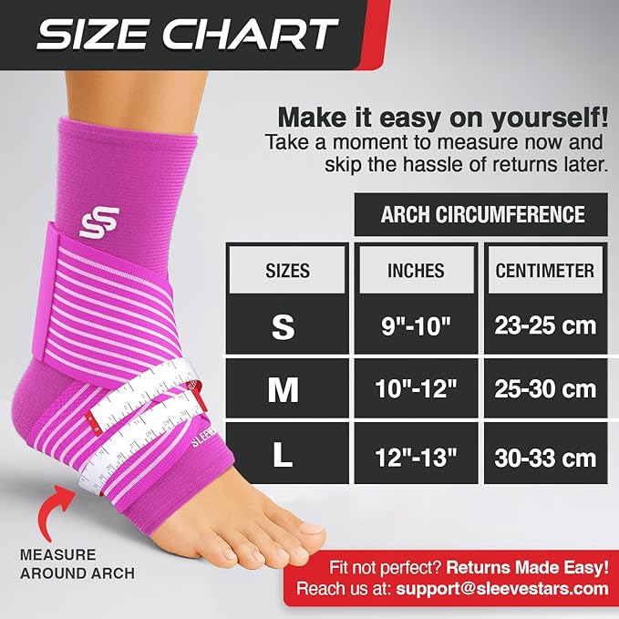 Sleeve Stars Ankle Brace for Women & Men, Ankle Wrap for Sprain, Compression Sleeve for Plantar Fasciitis Relief, Easy Customizable Support: w/ Removable Strap (Pair/M:10"-12"/Hot Pink)