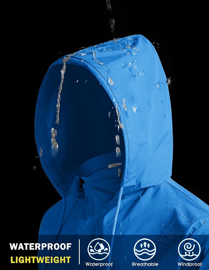 COOFANDY Men's Packable Rain Jacket Lightweight Waterproof Raincoat with Hood Travel Hiking Golf Windbreaker