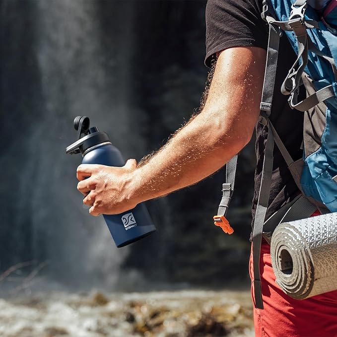 32 oz Insulated Water Bottle | Thickened Stainless Steel Vacuum Metal | Portable Sports Water Jug for Gym and Hiking with Straw, Carrier Bag, Handle Strap | BPA-Free 32 oz