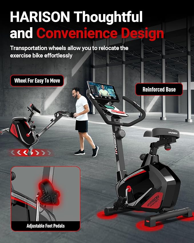 HARISON Magnetic Exercise Bike for Home 350lbs Capacity, Bluetooth Stationary Bikes for Home with 2 in 1 LCD Monitor and Tablet Holder, Comfortable Seat Cushion