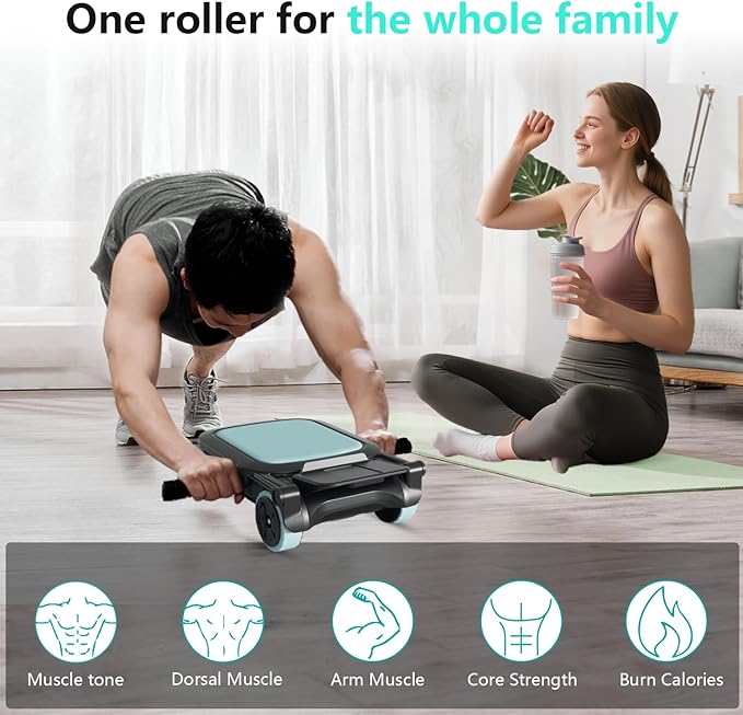 Roller with 4 Wheels: Automatic Rebound Abdominal Wheel for Core Workout, Workout Equipment for Home and Gym, Abdominal Exercise Roller for Men and Women
