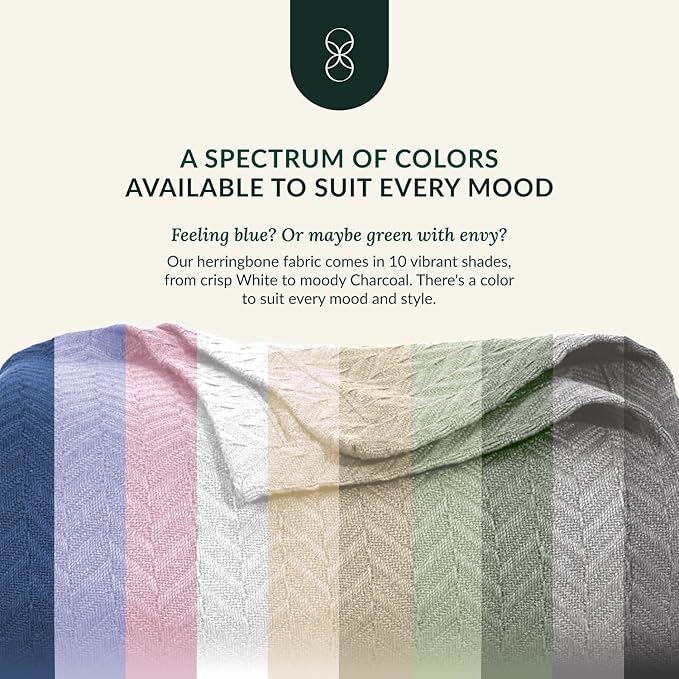Cloud Scape Linen 100% Cotton Queen Size Blanket, Herringbone Pattern, Lightweight Summer Blanket,Best Gifts for Women, fits Full Size Bed, 92 x 92, Dark Grey