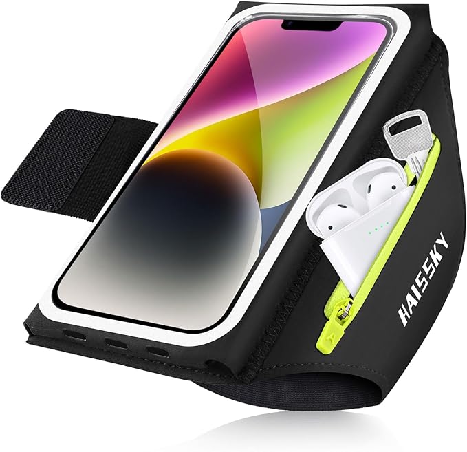 Arm Band for Phone for Running with Foldable Straps, 6.9‘’ Running Armband Phone Holder for iPhone 16 15 14 13 12 11 Pro Max Galaxy Pixel, Running Essentials for Women with Car Home Key Earphone Bag