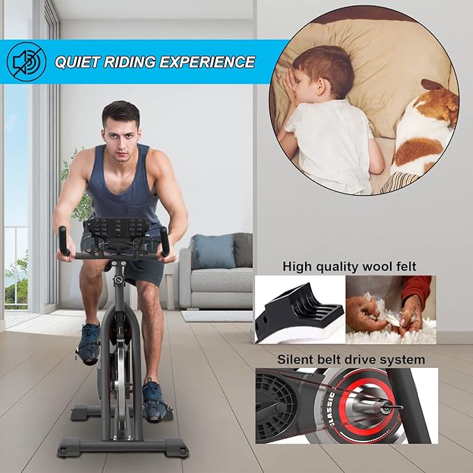 Exercise Bikes Stationary,Exercise Bike for Home Indoor Cycling Bike for Home Cardio Gym,Workout Bike with Ipad Mount & LCD Monitor,Silent Belt Drive