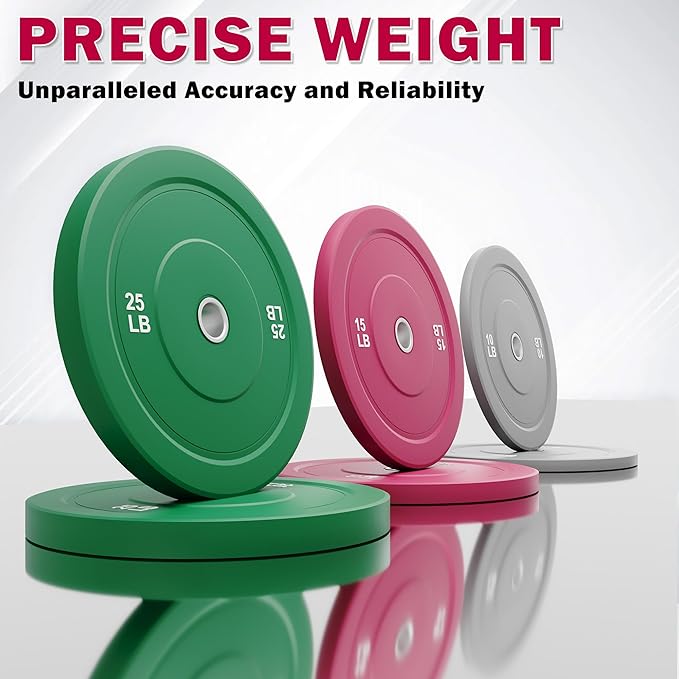 Colored Bumper Weight Plates Olympic Weight Plate Set 2-Inch, 10/15/25 lb Rubber Weight Plates Set for Strength Training Home Gym, Barbell Weights Plates for Heavy Weight Lifting