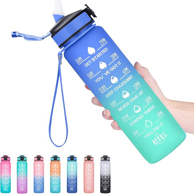Hyeta 32 oz Water Bottles with Times to Drink and Straw, Motivational Water Bottle with Time Marker, Leakproof, Drinking Sports Water Bottle for Fitness, Gym and Outdoor