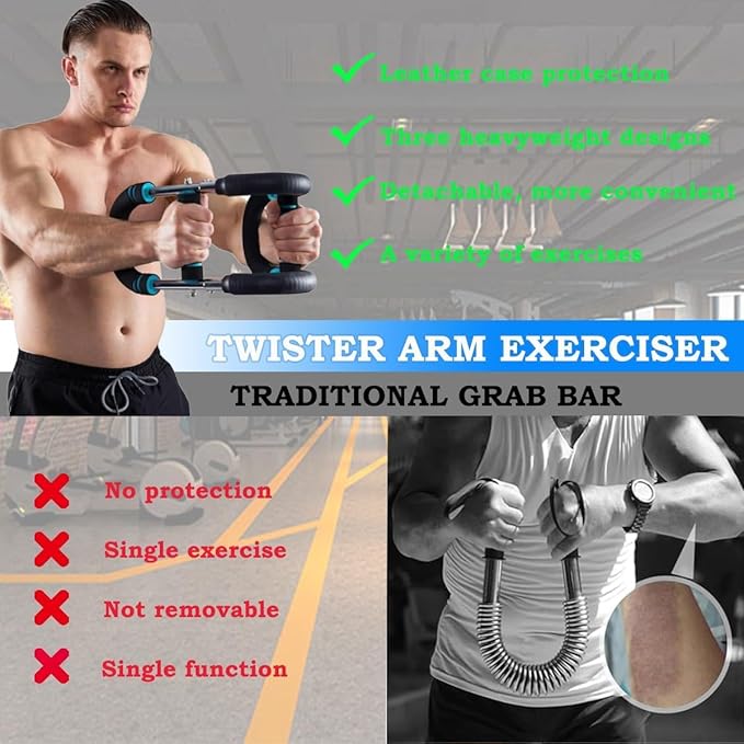 60-120lb Adjustable Twister Arm Trainer – Portable Detachable Chest , Arm Exerciser for Home/Gym/Travel, Full-Body Strength Training Equipment with Anti-Slip Grips