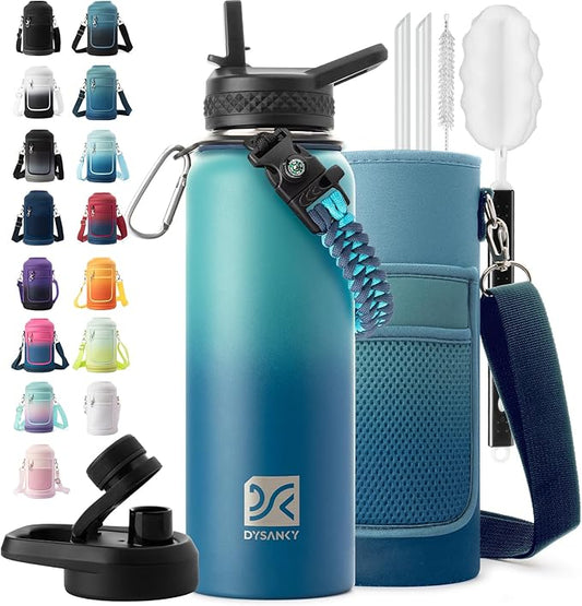 Insulated Water Bottle | Thickened Stainless Steel Vacuum Metal | Portable Sports Water Jug for Gym and Hiking with Straw, Carrier Bag, Handle Strap | BPA-Free 40 oz