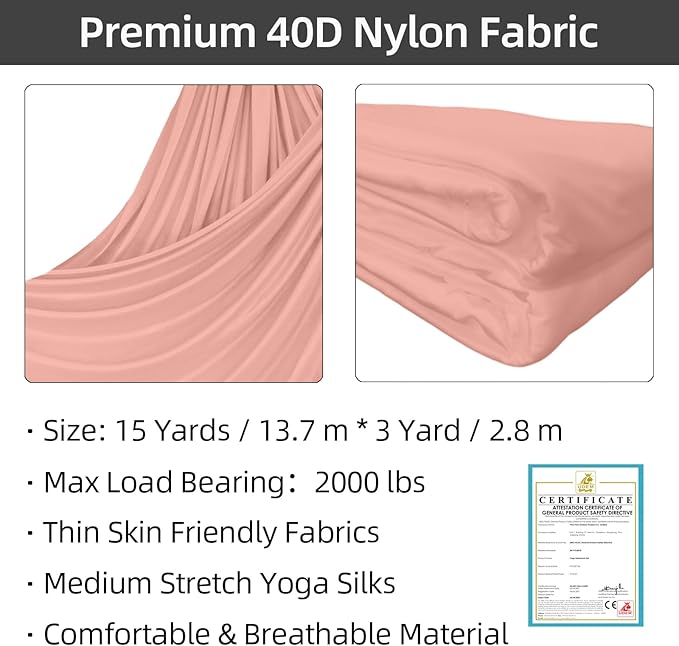 PRIOR FITNESS Aerial Silks Kit Colorful 9/15/20 Yards 40D Nylon Fabric Hammock Set With Hardware & Guide for All Levels Of Aerial Yoga Practice and Acrobatic Flying For Adults Aerial silk